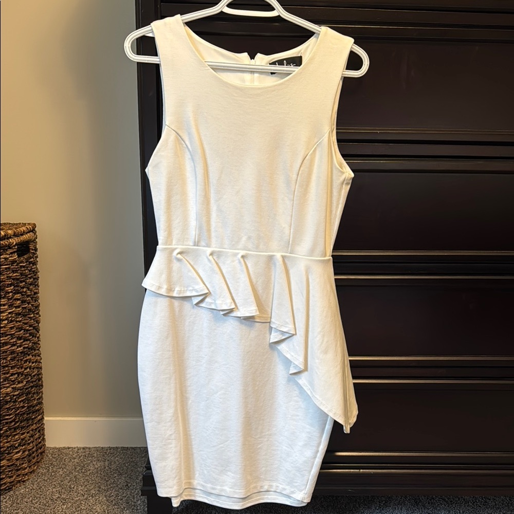 Lulu's White Asymmetrical Peplum Sheath Dress